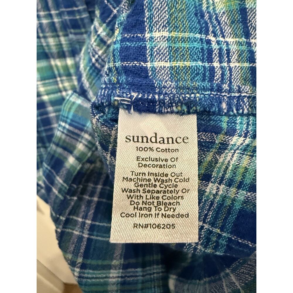 Sundance Western Joy Plaid Pearl Snap Button-Up Shirt Blue and Green Sz Large - Picture 5 of 6